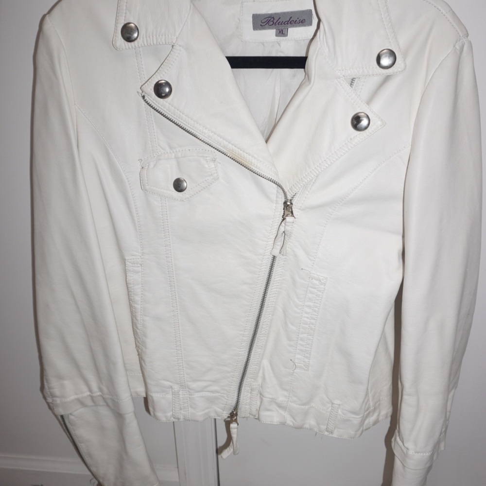 White Size XL Moto Jacket Faux Leather